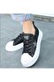 Piata Black Skin White Sole Lace Up Sneakers - 5