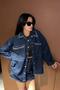 Stone Detailed Jean Jacket - Blue Blue - 2