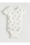 Meral Collection Ecru Elephant Printed Baby Boy Snap Fastener Bodysuit 3-Piece - 2