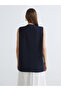 Navy Double-Breasted Collar Striped Women's Classic Vest - 4