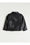 Black Leather Look Girl's Coat - 3