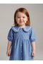 Blue Embroidered Peter Pan collar Checkered Baby Girl Dress - 2