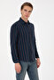 Men's Navy Blue Long Sleeve Striped Shirt 50308398-Vr033 - 3