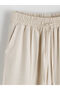 Beige Elastic Waist Wide Leg Women's Trousers - 5
