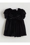 Black Velvet Baby Girl Dress with Bow Detail - 3