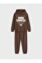 Brown Hooded Printed Boy's Tracksuit Set - 3