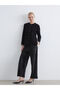 Black Elastic Waist Shiny Look Women's Trousers