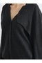 Anthracite V-Neck Shawl Detailed Oversized Women's Knitwear Cardigan - 6