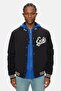 Crocker Black Printed Embroidered Loose Fit Men's College Coat
