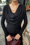 Noa Noa Shoulder Pleated Detail Drape Collar Blouse - Black Black - 2