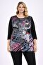 Women's Plus Size Black, Digital Print, Stone Detailed Low Sleeve Blouse 65N39369 - 6