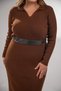Plus Size Women's Polo Neck Knit Dress Brown - 8