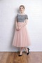 Powder 3 Layer 75cm Length Midi Puffy Zippered Elastic Waist Comfortable High Waist Party Tulle Skirt