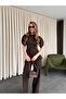 Brown Balloon Sleeve Asymmetric Blouse Pants Set - 25194 - 2