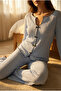 Blue Bow Detail Soft Textured Knitted Pajama Set