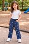 Girls' Jeans with Bow Embroidery and Elastic Waist