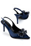 Pointed Toe Women's Heeled Shoes with Stoned Bow - 2