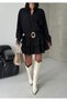 Crepe Lace Detailed Belted Flounce Mini Shirt Dress Lb30E - 2