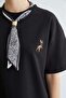 Scarf Detailed Crew Neck Embroidered Oversized T-shirt - 4