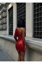 Women's Red Chest-Cut Out Single Sleeve Sequined Mini Dress Yel221587 - 6
