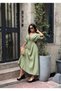 Women's Khaki Watermelon Sleeve V-Neck Muslin Midi Dress Yel221698 - 5