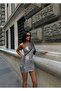 Women's Silver Chest-Cut-Out One-Sleeve Sequined Mini Dress Yel221587 - 4