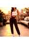 Women's Brown High Waist Stretch Fabric Mom Jeans Denim Jeans Trousers - 4