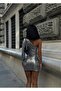 Women's Silver Chest-Cut-Out One-Sleeve Sequined Mini Dress Yel221587 - 5