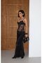 Women's Black Flock Printed Midi Satin Skirt Yel221802 - 3