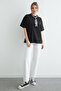Scarf Detailed Crew Neck Embroidered Oversized T-shirt - 5