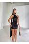 Women's Black One-Shoulder Asymmetrical Detailed Mini Dress Yel221758