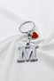 Red Metal Heart Silver Color Metal Letter m Keychain / Small Bag Ornament - 5