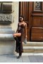Women's Brown Chest-Cut Out Slit Detailed Strappy Maxi Dress Yel221602 - 3