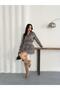 Women's Lace Detail Plaid Pattern Belted Dress - 5