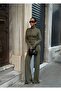 Women's Khaki Finger-Interlocking Crop Jacket-Leggings Set Yel221781 - 2