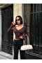 Women's Brown Flounce Sleeves V-Neck Blouse Yel221785