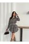 Women's Lace Detail Plaid Pattern Belted Dress - 3
