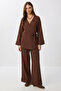Linen Kimono Set with Tie Detail Lzh0020 Brown - 2