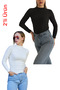 Women's Corded Fabric Knitwear Flexible Long Sleeve Body Blouse (Bady) 2-Piece Product Black - White