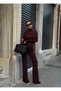Women's Burgundy Finger-Tie Crop Jacket-Leggings Set Yel221781