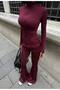 Women's Burgundy Finger-Tuck Jacket-Leggings Set Yel221635 - 6