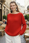 Women's Red Oversized Casual Loose Wide Collar Knitwear Sweater - 2