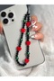 Heart Beaded Phone Charm |   Red Heart – Black Beaded Aesthetic Phone Accessory