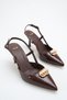 Women's Buckle Detailed Heeled Shoes Bitter Brown Patent Leather