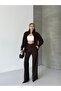 Women's Brown Striped Oversized Shirt and Trouser Set