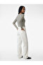 Slim Fit Long Sleeve Cuffed Button Detail Crew Neck Striped T-Shirt