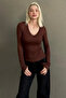 Brown V-Neck Lace Women's Blouse Sh354 - 5