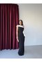 White Striped One-Shoulder Evening Dress with Rose Detail - 3