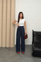 High Waist Wide Leg Trousers with Internal Elastic and Grass Detail 8908 - 4