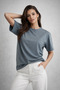 Women's Smoked Crew Neck Oversized Cotton T-Shirt - 3
